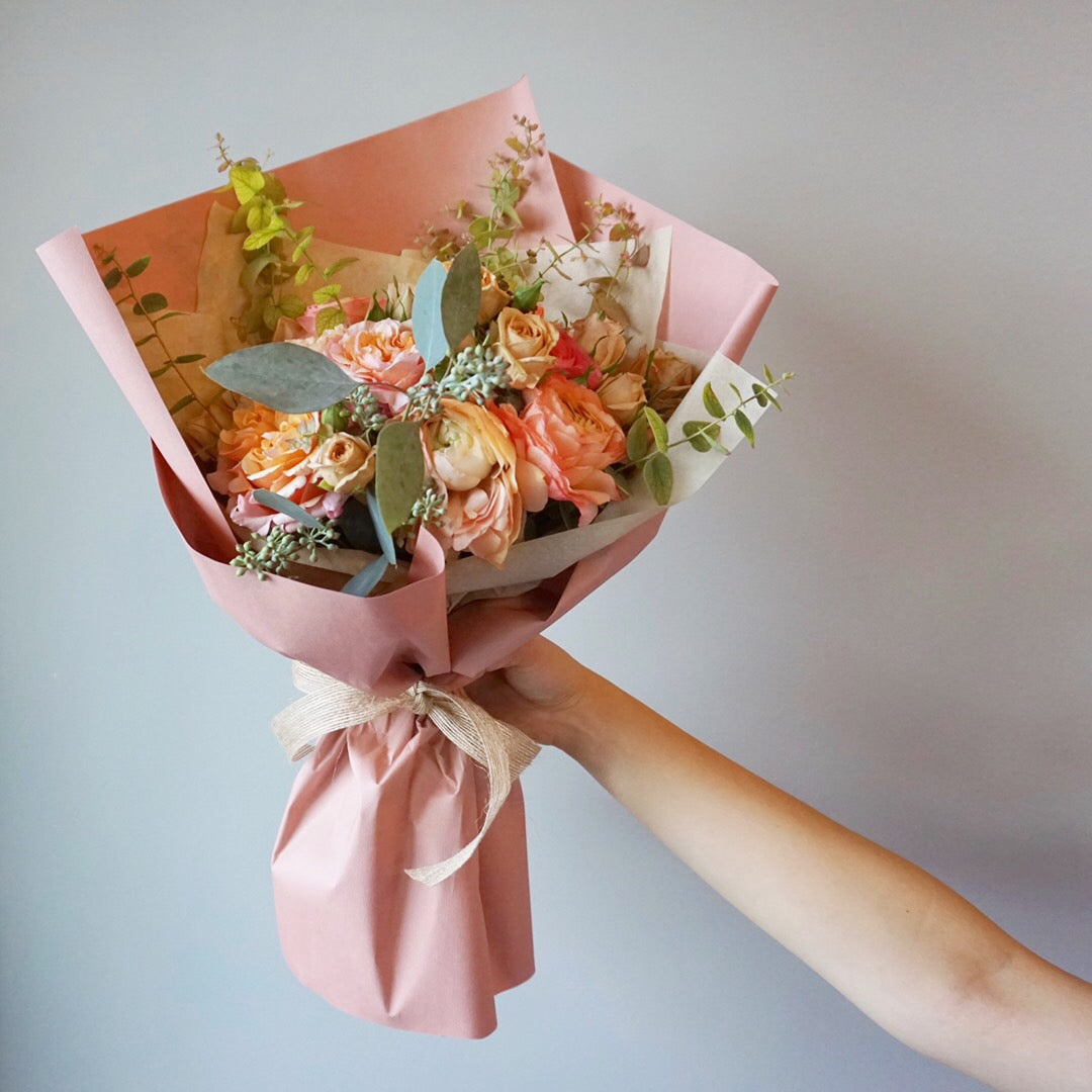 Mixed Bouquet in wrapping paper - Peach Theme